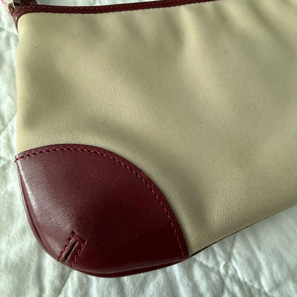 Monsac Red Leather and Cream Shoulder Bag
